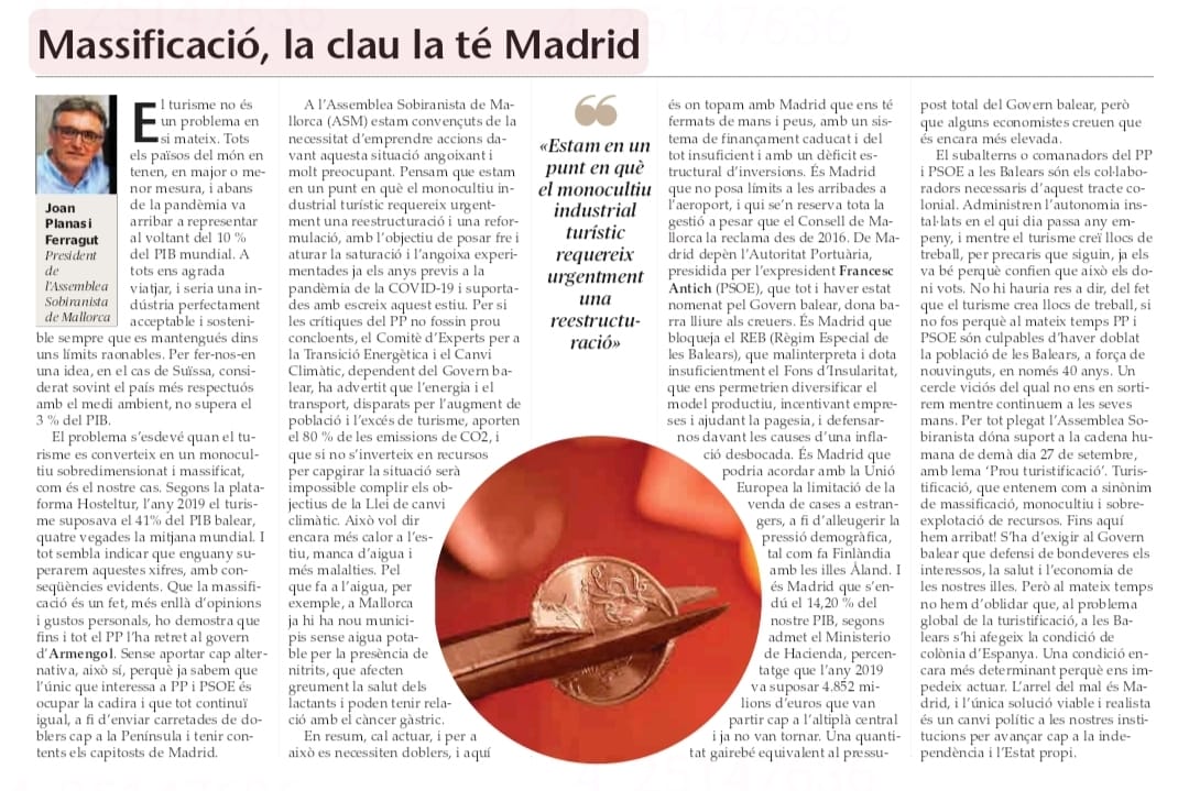 Article publicat al diari Última Hora (26.9.2022)